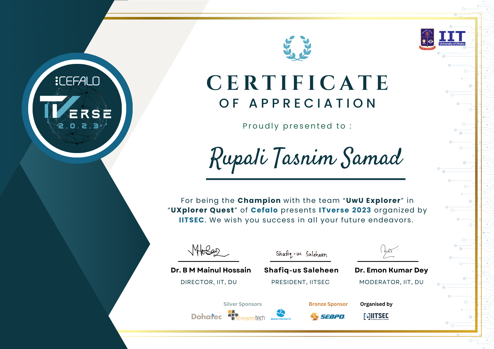 Rupali Tasnim Samad at the UXplorer Quest UI and UX design competition